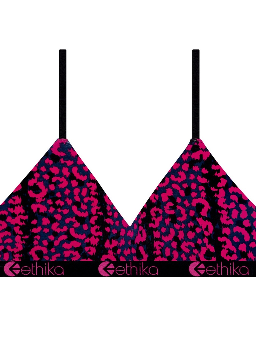 ethika "Leopard Stripe" Hot Pink, Black & Blue Leopard Print V-Neck Bra Size M